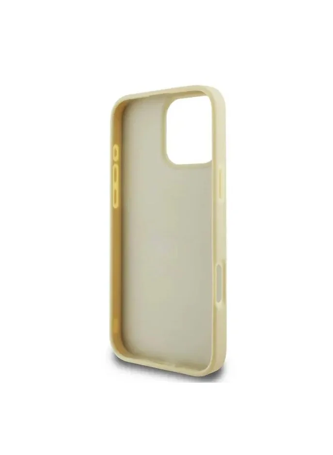 جس جراب صلب لامع ثابت مع شعار معدني مكتوب عليه لهاتف iPhone 16 Pro / تصميم نحيف / حماية من السقوط / سهل التركيب / مادة عالية الجودة / حماية إضافية - ذهبي