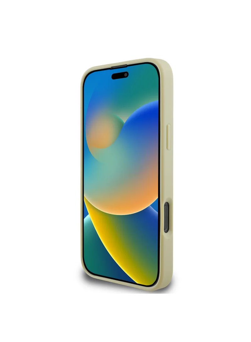 جس جراب صلب لامع ثابت مع شعار معدني مكتوب عليه لهاتف iPhone 16 Pro / تصميم نحيف / حماية من السقوط / سهل التركيب / مادة عالية الجودة / حماية إضافية - ذهبي