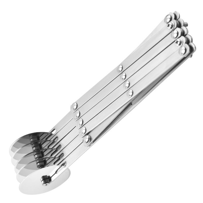 Multi-function pizza knife retractable multi-wheel oil stick knife roller knife pancake cutter single-head stainless steel noodle cutter in stock(Five-wheel pizza cutter cowhide box, Stainless steel primary color) - Image 1