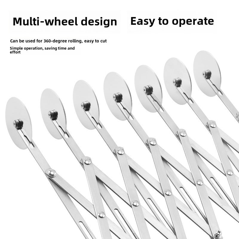Multi-function pizza knife retractable multi-wheel oil stick knife roller knife pancake cutter single-head stainless steel noodle cutter in stock(Five-wheel pizza cutter cowhide box, Stainless steel primary color) - Image 5