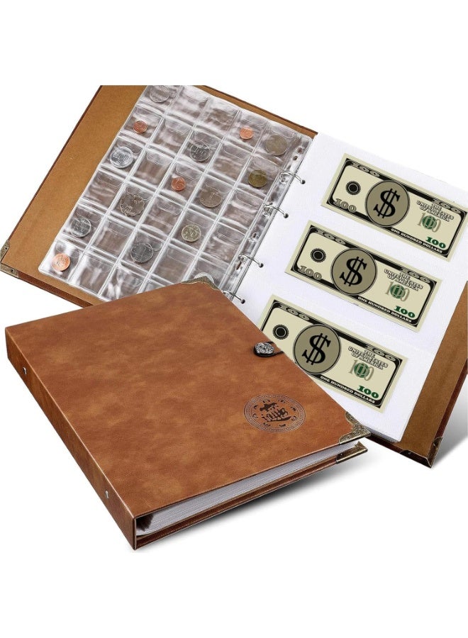 ألبوم لحفظ العملات مع 150 جيبًا لعملات معدنية و240 جيبًا لعملات ورقية، حافظة مصنوعة من جلد PU لحفظ العملات، كتاب تخزين العملات، حافظة ألبوم-03 - Image 1