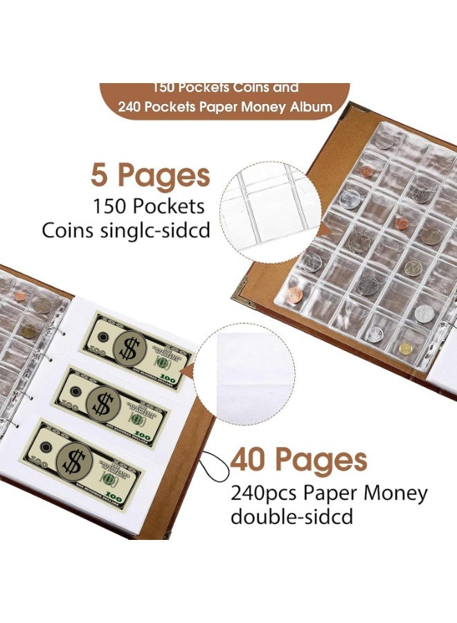 ألبوم لحفظ العملات مع 150 جيبًا لعملات معدنية و240 جيبًا لعملات ورقية، حافظة مصنوعة من جلد PU لحفظ العملات، كتاب تخزين العملات، حافظة ألبوم-03 - Image 5