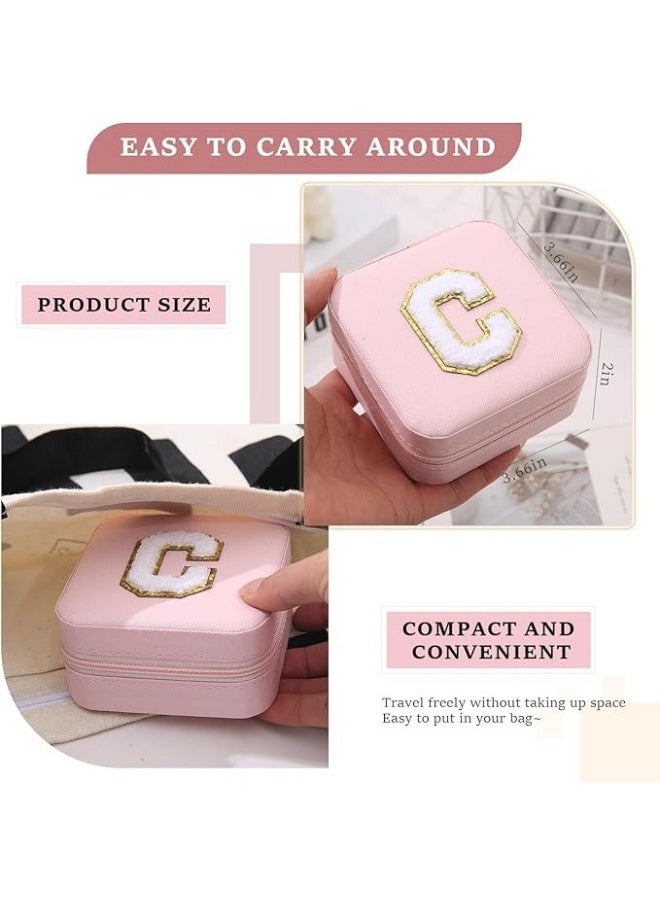 NIBEMINENT - Travel Jewelry Case Travel Jewelry Box Travel Jewelry Organizer Small Jewelry Organizer Box For Girls Women With Mirror (Pink-C) - Image 1