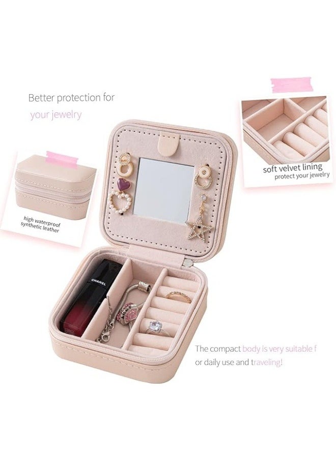 NIBEMINENT - Travel Jewelry Case Travel Jewelry Box Travel Jewelry Organizer Small Jewelry Organizer Box For Girls Women With Mirror (Pink-C) - Image 1