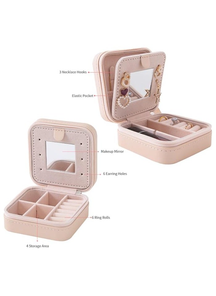 NIBEMINENT - Travel Jewelry Case Travel Jewelry Box Travel Jewelry Organizer Small Jewelry Organizer Box For Girls Women With Mirror (Pink-C) - Image 1