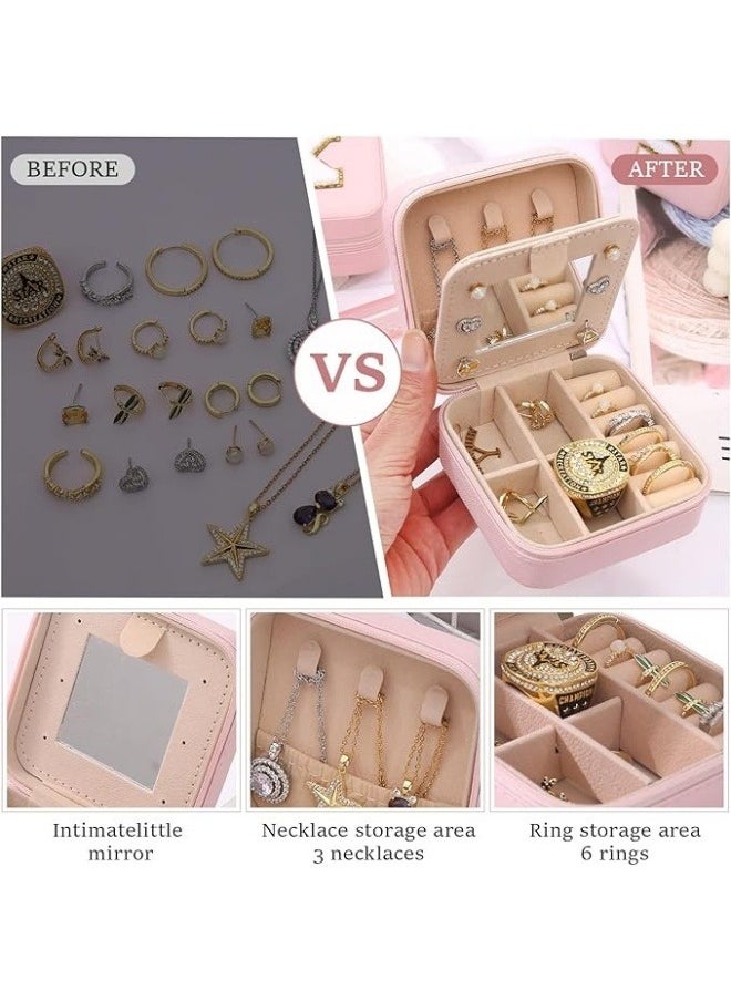 NIBEMINENT - Travel Jewelry Case Travel Jewelry Box Travel Jewelry Organizer Small Jewelry Organizer Box For Girls Women With Mirror (Pink-C) - Image 1