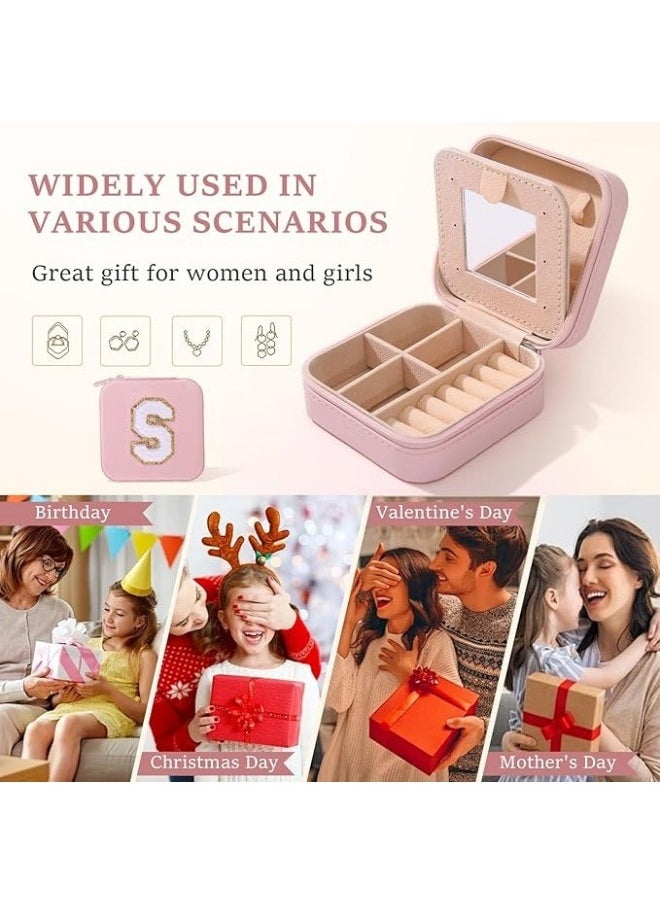NIBEMINENT - Travel Jewelry Case Travel Jewelry Box Travel Jewelry Organizer Small Jewelry Organizer Box For Girls Women With Mirror (Pink-C) - Image 1