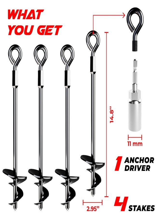 K-Brands 15" Ground Anchors Screw-in - Heavy Duty for High Winds - Ground Stakes - Earth Anchors for Sheds, Swing Sets, Tents, Trampolines, Gazebos, Carports, and Hurricane Tie-Downs - Image 2
