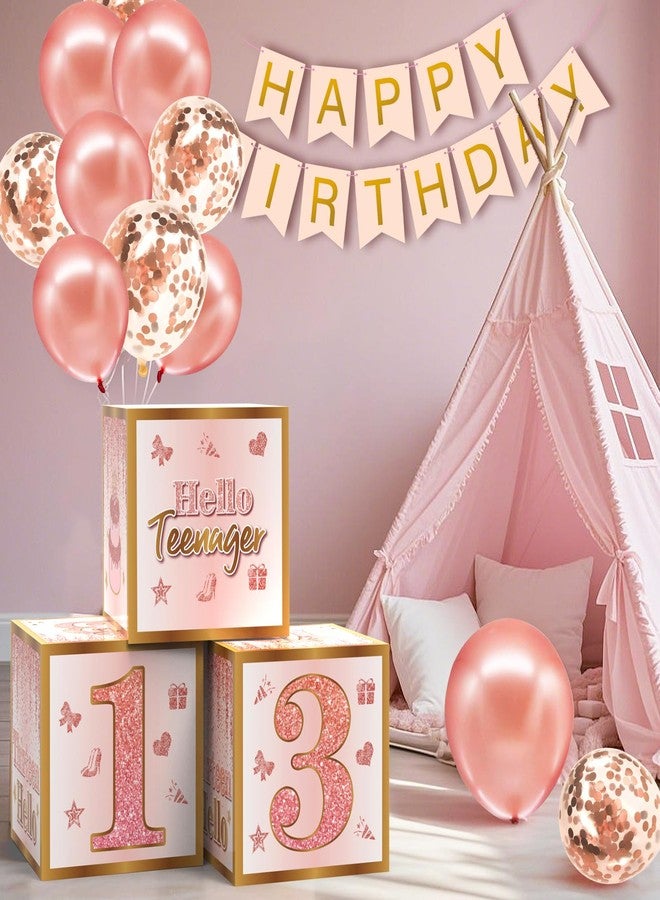 RTHPY 13th Birthday Decorations for Girls,13 Year Old Boxes Decor for Girls Women Happy official 13th teenager Birthday Kits Pink Rose Gold Number 13 Foil Balloons Party Supplies Rose Gold Tassel Curtain - Image 4