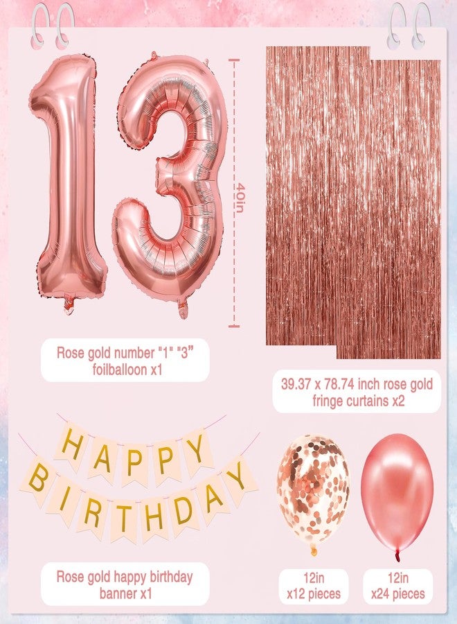 RTHPY 13th Birthday Decorations for Girls,13 Year Old Boxes Decor for Girls Women Happy official 13th teenager Birthday Kits Pink Rose Gold Number 13 Foil Balloons Party Supplies Rose Gold Tassel Curtain - Image 2