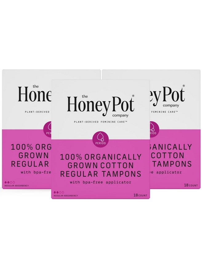 the Honey Pot company The Honey Pot Company - Regular Absorbency - 54ct - 100% Organic Tampons w/Bio Plastic Applicator - Feminine Care - Natural, Plant-Based - Unscented Tampons - 18 Count - Pack of 3  - Image 1