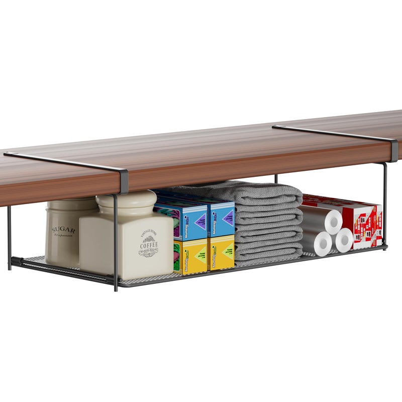 MATIMASU Foldable Metal Under Cabinet Organizer,Multi-Functional Hanging Storage Rack for Aluminum Foil,Plastic Wrap,Kitchen Wipes,Space-Saving,Tool-Free Install,Rust-Resistant,Ideal for Kitchen (Black) - Image 1