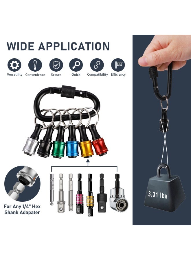 Katerk 1/4inch Hex Shank Aluminum Alloy Screwdriver Bits Holder Extension Bar Drill Screw Adapter Change Keychain Portable（2 set 6PC color with black carabiner）, Includes 105° Right Angle Drill - Image 3