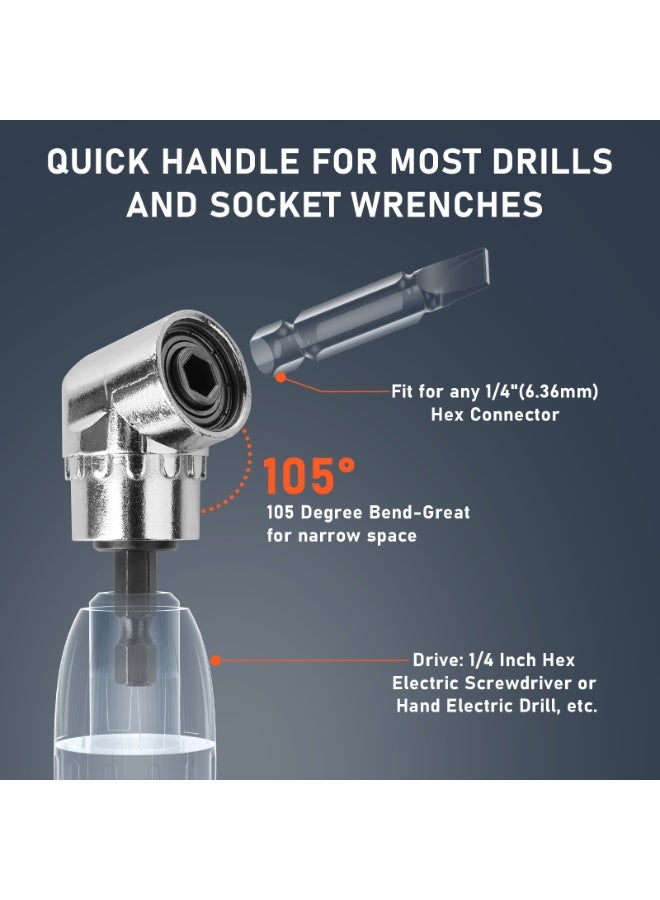 Katerk 1/4inch Hex Shank Aluminum Alloy Screwdriver Bits Holder Extension Bar Drill Screw Adapter Change Keychain Portable（2 set 6PC color with black carabiner）, Includes 105° Right Angle Drill - Image 5