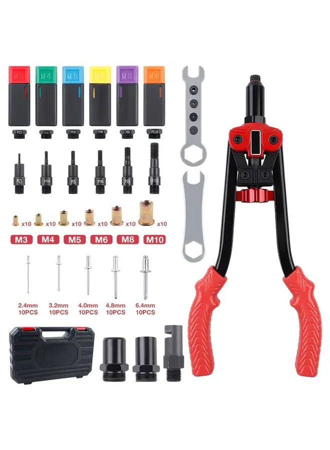 3 في 1 مجموعة أدوات صامولة البرشام مع 50 برشام، 60 صامولة، 5 رؤوس، 6 أعمدة مترية/SAE بحالة متينة - Image 1