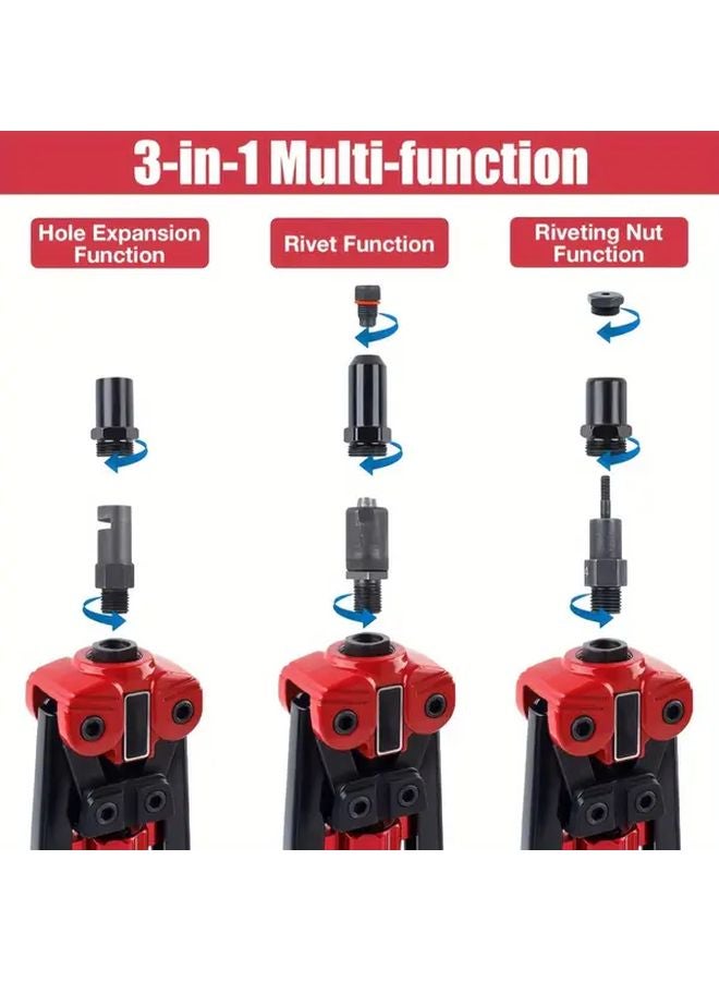 3 في 1 مجموعة أدوات صامولة البرشام مع 50 برشام، 60 صامولة، 5 رؤوس، 6 أعمدة مترية/SAE بحالة متينة - Image 5
