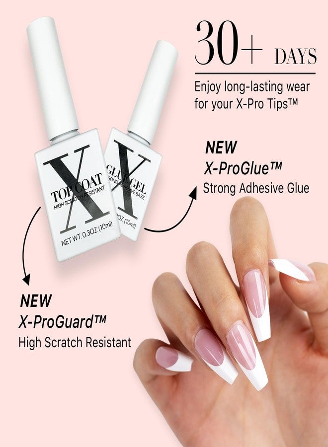 SXC Cosmetics French Tip Press On Nails Pink Series, Medium Coffin X-Pro Tips Starter Kit - Image 4