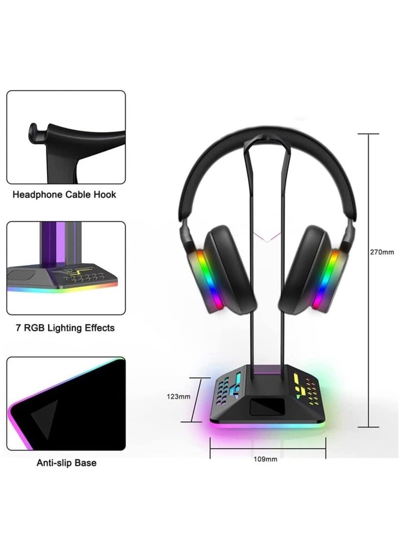 General Headphone Stand Headphone Holder RGB Headphone Holder Rack Gaming Headphone Display Stand Type-C Port Dual USB Output Headphone Stand Headphone Holder  - Image 2