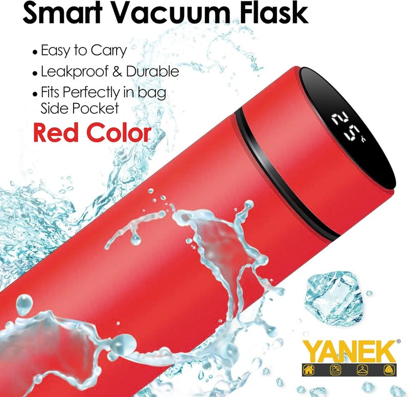 YANEK Smart Water Bottle Stainless Steel – Travel Mug with Smart LCD Touch Screen Temperature Display, Leak-Proof, Hot & Cold Beverage Flask, Ideal for Travel, Gym, Office, & Daily Use (RED) - Image 4