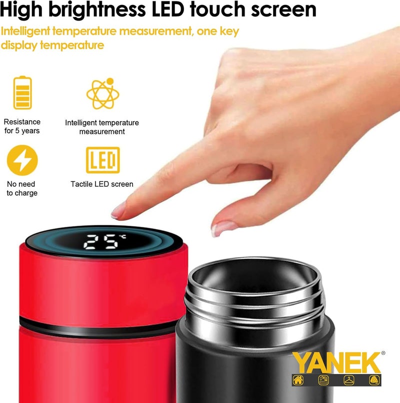 YANEK Smart Water Bottle Stainless Steel – Travel Mug with Smart LCD Touch Screen Temperature Display, Leak-Proof, Hot & Cold Beverage Flask, Ideal for Travel, Gym, Office, & Daily Use (RED) - Image 2
