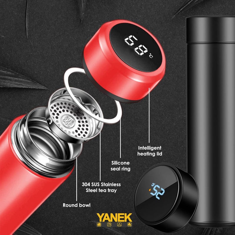 YANEK Smart Water Bottle Stainless Steel – Travel Mug with Smart LCD Touch Screen Temperature Display, Leak-Proof, Hot & Cold Beverage Flask, Ideal for Travel, Gym, Office, & Daily Use (RED) - Image 3