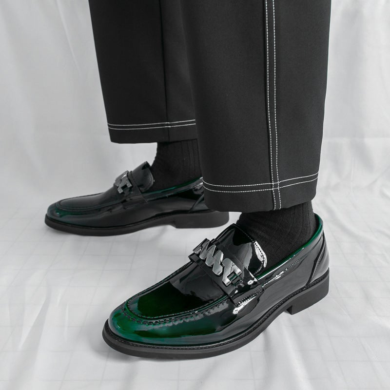 Men'S Large Leather Shoes Thick Sole Heightening Patent Leather Glossy Casual Thick Heel Loafers Hairstylist Trend - Image 4