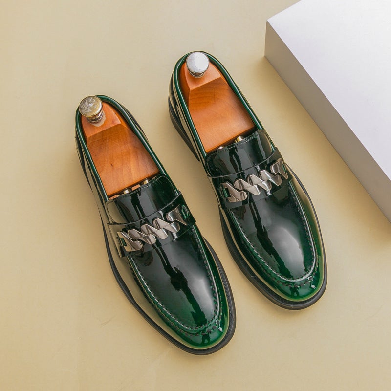 Men'S Large Leather Shoes Thick Sole Heightening Patent Leather Glossy Casual Thick Heel Loafers Hairstylist Trend - Image 3