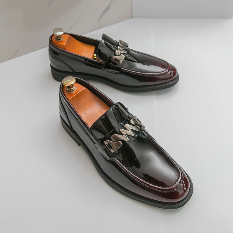 Men'S Large Leather Shoes Thick Sole Heightening Patent Leather Glossy Casual Thick Heel Loafers Hairstylist Trend - Image 2