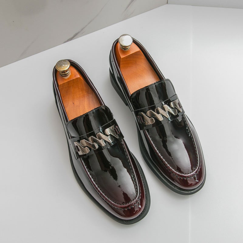 Men'S Large Leather Shoes Thick Sole Heightening Patent Leather Glossy Casual Thick Heel Loafers Hairstylist Trend - Image 5