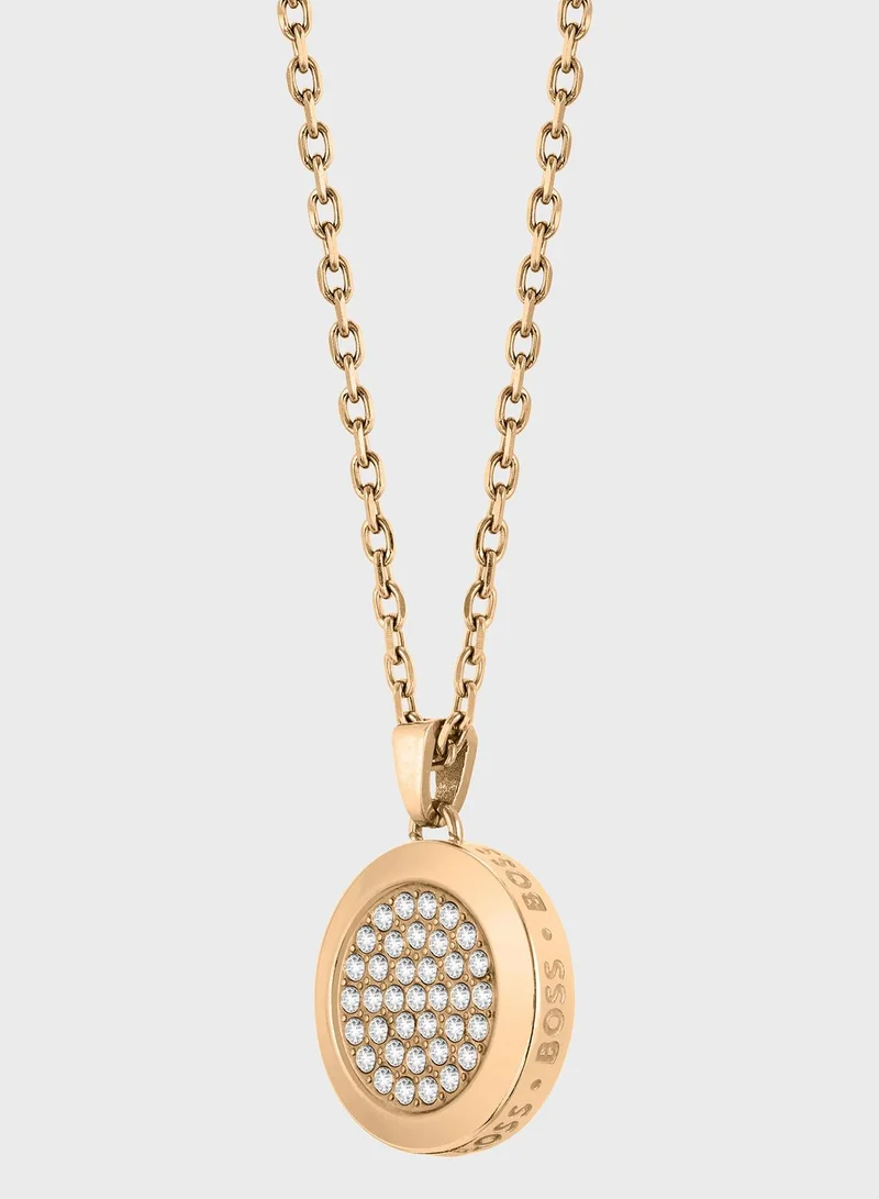 BOSS Ionic Plated Carnation Gold Steel With Crystal Necklace