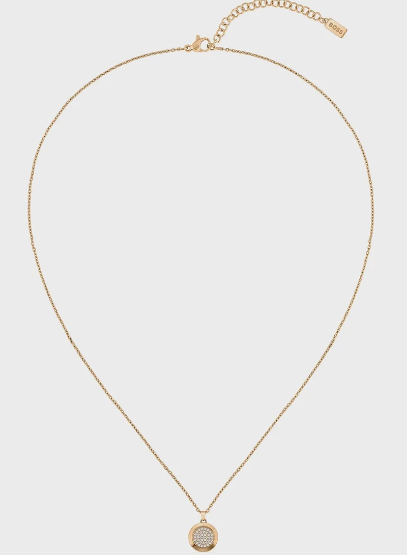 BOSS Ionic Plated Carnation Gold Steel With Crystal Necklace
