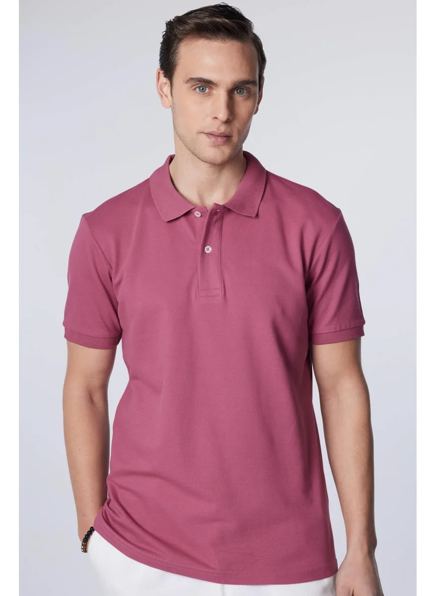 Tudors Men's Slim Fit Narrow Cut 100% Cotton Plain Pique Purple Polo Neck T-Shirt