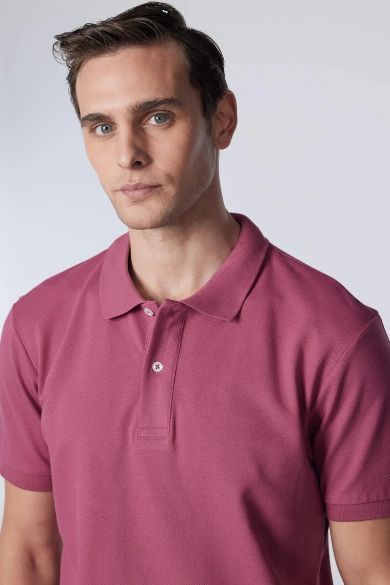 تودورس Men's Slim Fit Narrow Cut 100% Cotton Plain Pique Purple Polo Neck T-Shirt