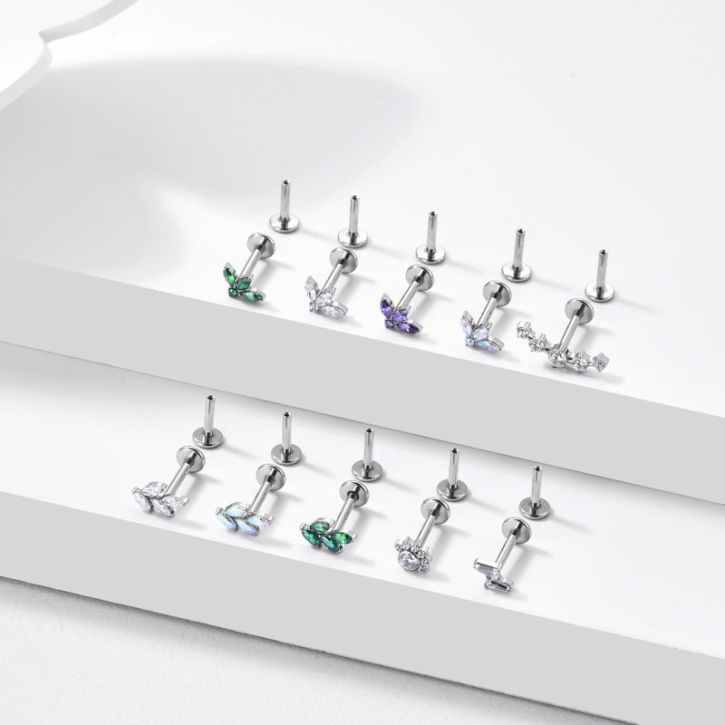 ENONTY G23 Titanium Flat Back Earrings Studs 20g 18g 16g F136 Titanium Labrets Press Fit Threadless Push In Dainty Cartilage Helix Conch Lobe Lip Tragus Piercing Jewelry Push Back (5 stud-clear) - Image 3
