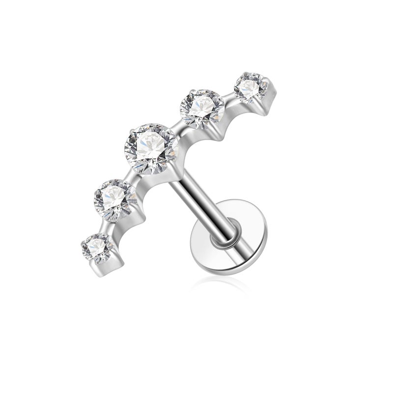 ENONTY G23 Titanium Flat Back Earrings Studs 20g 18g 16g F136 Titanium Labrets Press Fit Threadless Push In Dainty Cartilage Helix Conch Lobe Lip Tragus Piercing Jewelry Push Back (5 stud-clear) - Image 1