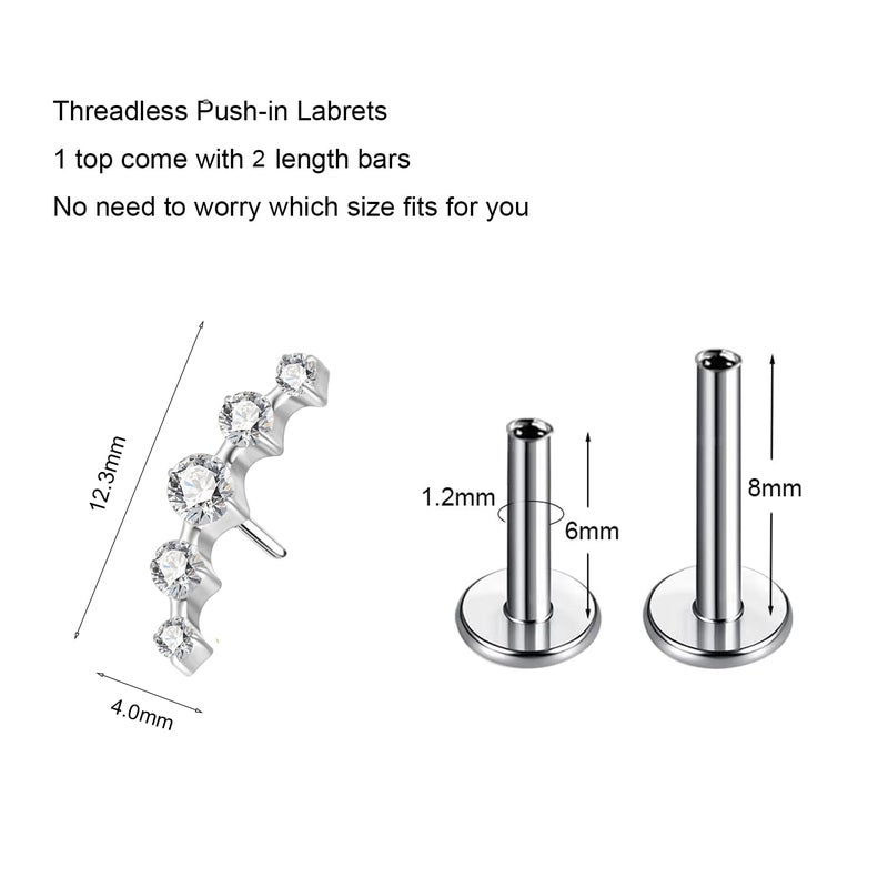 ENONTY G23 Titanium Flat Back Earrings Studs 20g 18g 16g F136 Titanium Labrets Press Fit Threadless Push In Dainty Cartilage Helix Conch Lobe Lip Tragus Piercing Jewelry Push Back (5 stud-clear) - Image 2