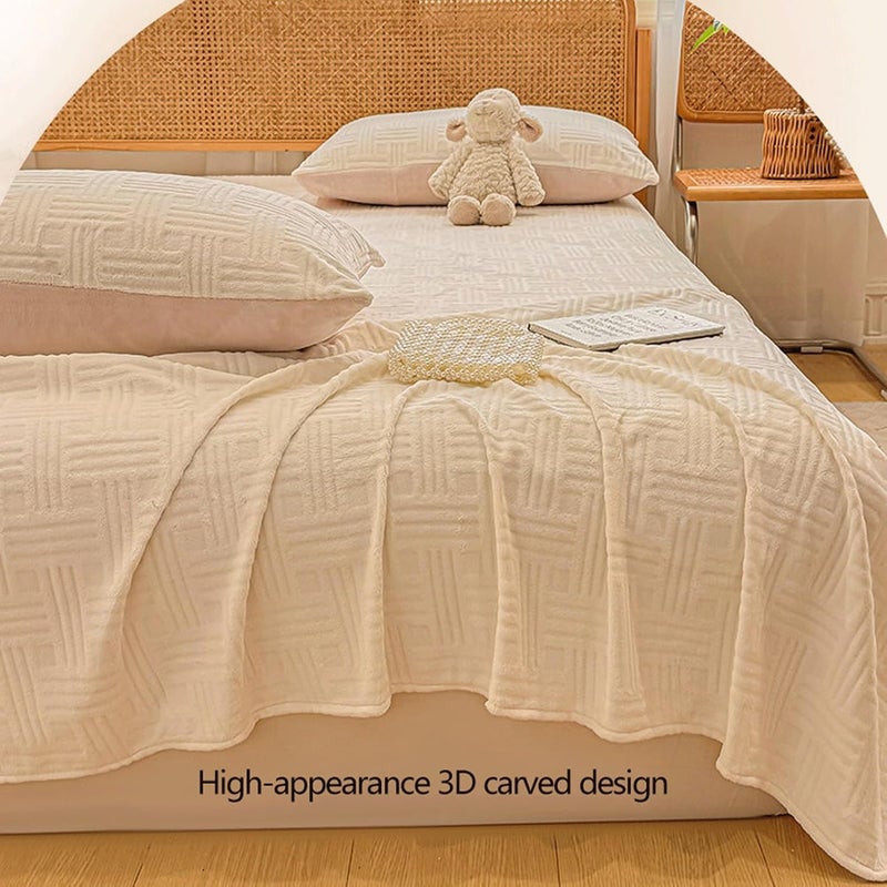 Velvet Flat Sheet Twin Full Queen Soft Plush Fleece Top Sheet Cozy Comfy Warmth Flannel Bed Sheet for Fall Winter(Cream,120x230cm) - Image 3