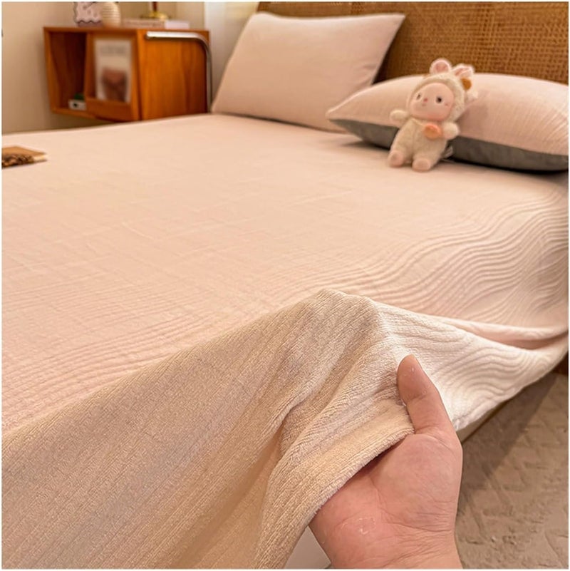 Velvet Flat Sheet Twin Full Queen Soft Plush Fleece Top Sheet Cozy Comfy Warmth Flannel Bed Sheet for Fall Winter(Cream,120x230cm) - Image 1