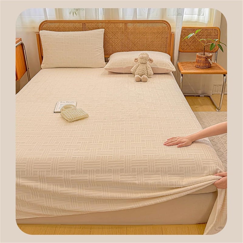 Velvet Flat Sheet Twin Full Queen Soft Plush Fleece Top Sheet Cozy Comfy Warmth Flannel Bed Sheet for Fall Winter(Cream,120x230cm) - Image 2