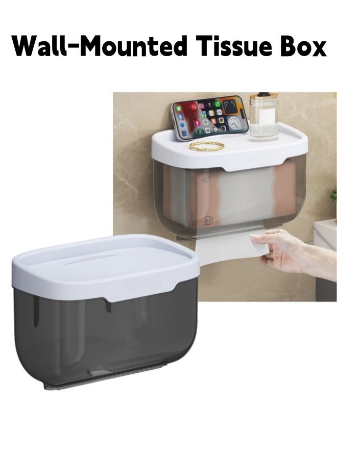 Wall-Mounted Tissue Box,Waterproof Tissue Container,Waterproof Toilet Paper Box for Bathroom Wall Mounted Storage Box,Installation without drilling holes,for Bathroom Kitchen Living Room - Image 1