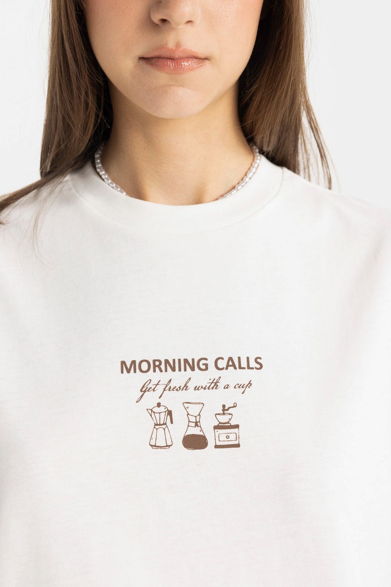DeFacto Woman Crew Neck Printed Short Sleeve T-Shirt Tunic - Image 3