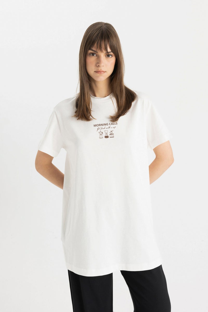 DeFacto Woman Crew Neck Printed Short Sleeve T-Shirt Tunic - Image 5