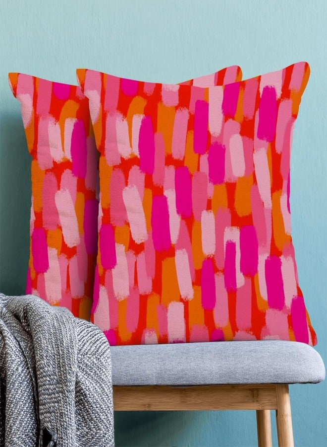 Sorktse Hot Pink Orange Paint Brush Pillow Covers 18 x 18 Inch Set of 2 Aesthetic Throw Pillows Outdoor Decorative Trendy Funky Dormitory Preppy Pillowcases Linen Cushion Cases for Bed Sofa Couch College - Image 2