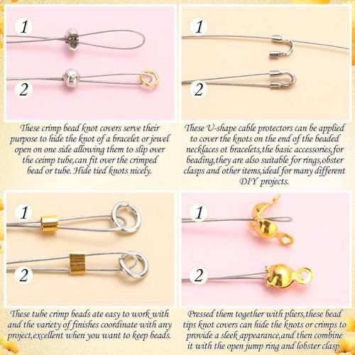 Thrilez 1200Pcs Crimp Beads Supplies for Jewelry Making, Including Crimp covers, Crimp Tubes, Bracelet Clasps and Closures, Crimp Ends, Jump Rings, Crimping Pliers and Beading Wire for Bracelets Making - Image 5