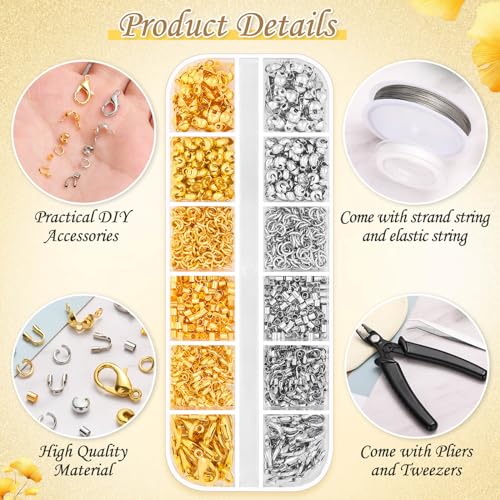 Thrilez 1200Pcs Crimp Beads Supplies for Jewelry Making, Including Crimp covers, Crimp Tubes, Bracelet Clasps and Closures, Crimp Ends, Jump Rings, Crimping Pliers and Beading Wire for Bracelets Making - Image 4