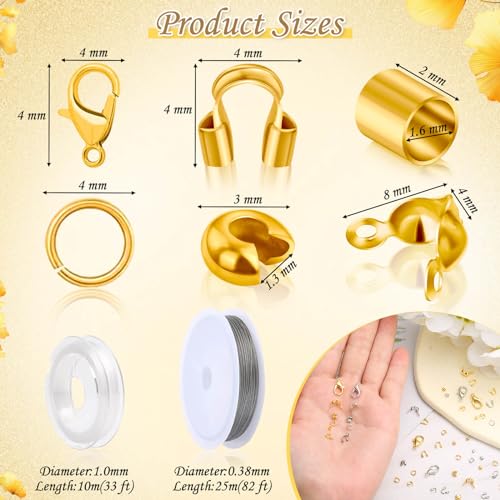 Thrilez 1200Pcs Crimp Beads Supplies for Jewelry Making, Including Crimp covers, Crimp Tubes, Bracelet Clasps and Closures, Crimp Ends, Jump Rings, Crimping Pliers and Beading Wire for Bracelets Making - Image 3