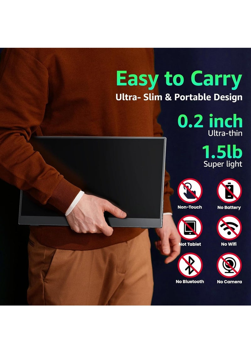 Ahuamty Portable Monitor 15.6 inch 1080P FHD 86% sRGB 60Hz, Travel Monitor for Laptop MacBook Surface PC Xbox PS5, HDMI Dual USB-C VESA Compatible Built-in Speaker, with Cover - Image 3