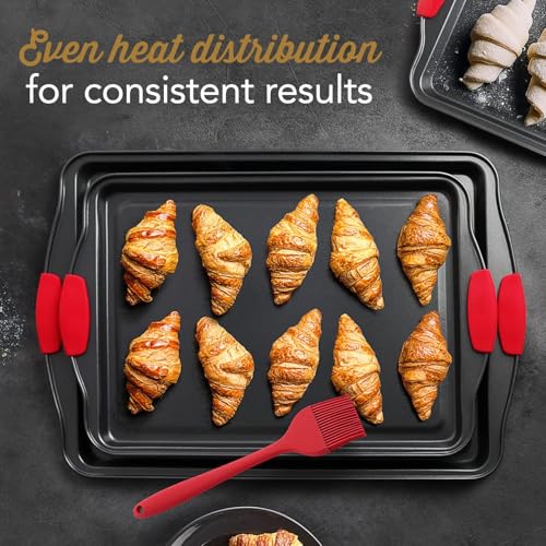 EATEX Baking Sheet Set - Cookie Sheet Set with Silicone Handles - Steel Baking Pans Set - Durable Baking Sheets for Oven - BPA Free Cookie Sheets for Baking Nonstick Set - 15 Piece Set, Black - Image 5