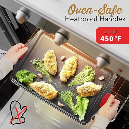 EATEX Baking Sheet Set - Cookie Sheet Set with Silicone Handles - Steel Baking Pans Set - Durable Baking Sheets for Oven - BPA Free Cookie Sheets for Baking Nonstick Set - 15 Piece Set, Black - Image 3