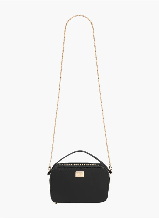 Flora Bella By Shoexpress Textured Crossbody Bag with Chain Strap and Zip Closure